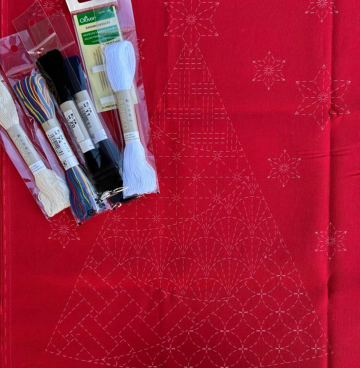 Sashiko panel Christmas rood