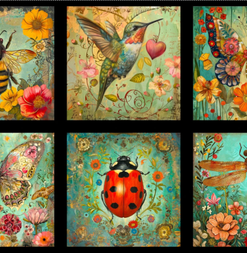 Panel BQ4613B-67 Bij, kolibrie, lieveheersbeestje, libel, vlinder
