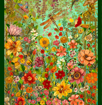 Panel BQ4614P-60 Garden bloemen, kolibrie, libel