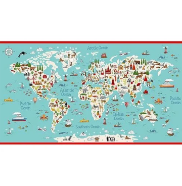 Wereldkaart Panel - Makower 2398/1 - Around the World