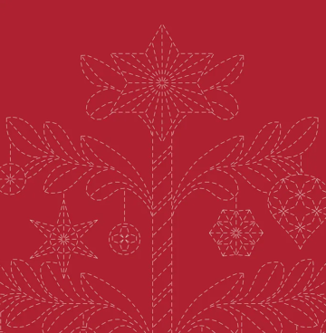 Sashiko Panel kerstboom rood