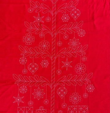 Sashiko Panel kerstboom rood