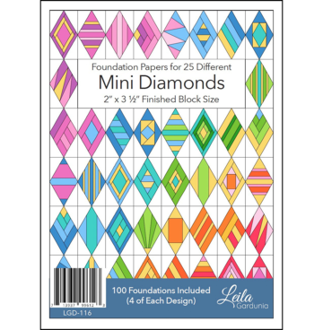 Mini Scrappy Diamonds 2x3.5 inch- Foundation Paper- Piecing Pad - Leila Gardunia -